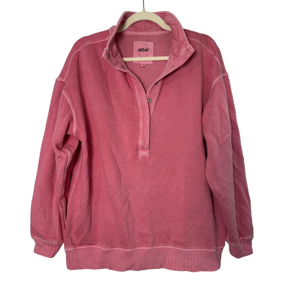 Aerie Oh Snap! Sweatshirt Size XXS Pink Oversized Quarter Snap Quilted Collar